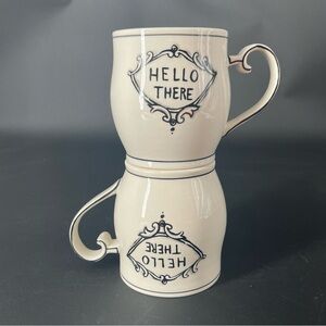 Anthropologie Molly Hatch Hello There Inside Blue Stripes Coffee Mugs Set of 2